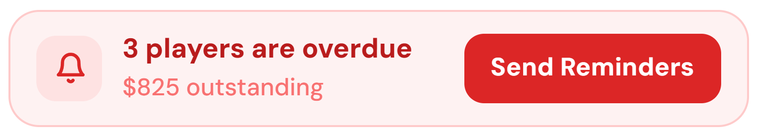 Payment reminder notification showing overdue parents and outstanding balance